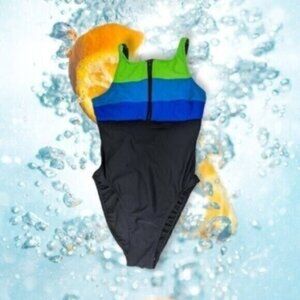 Fit Options By Christina Neon Zipper Closure Swimsuit Size Medium Women